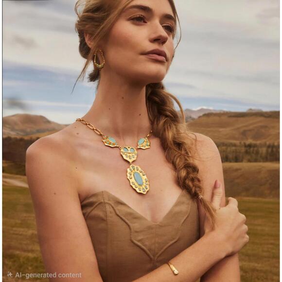 Kendra Scott 14k Gold Plated Montana Turquoise Statement Necklace NWT Rare - Picture 2 of 9